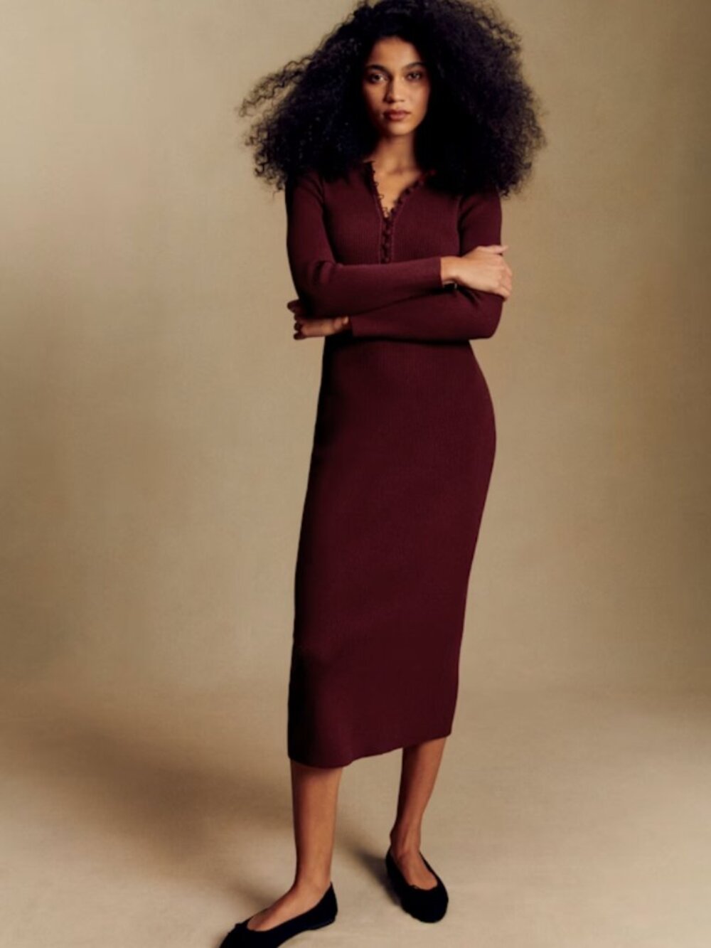 Sezane Lorette Dress Burgundy Size M